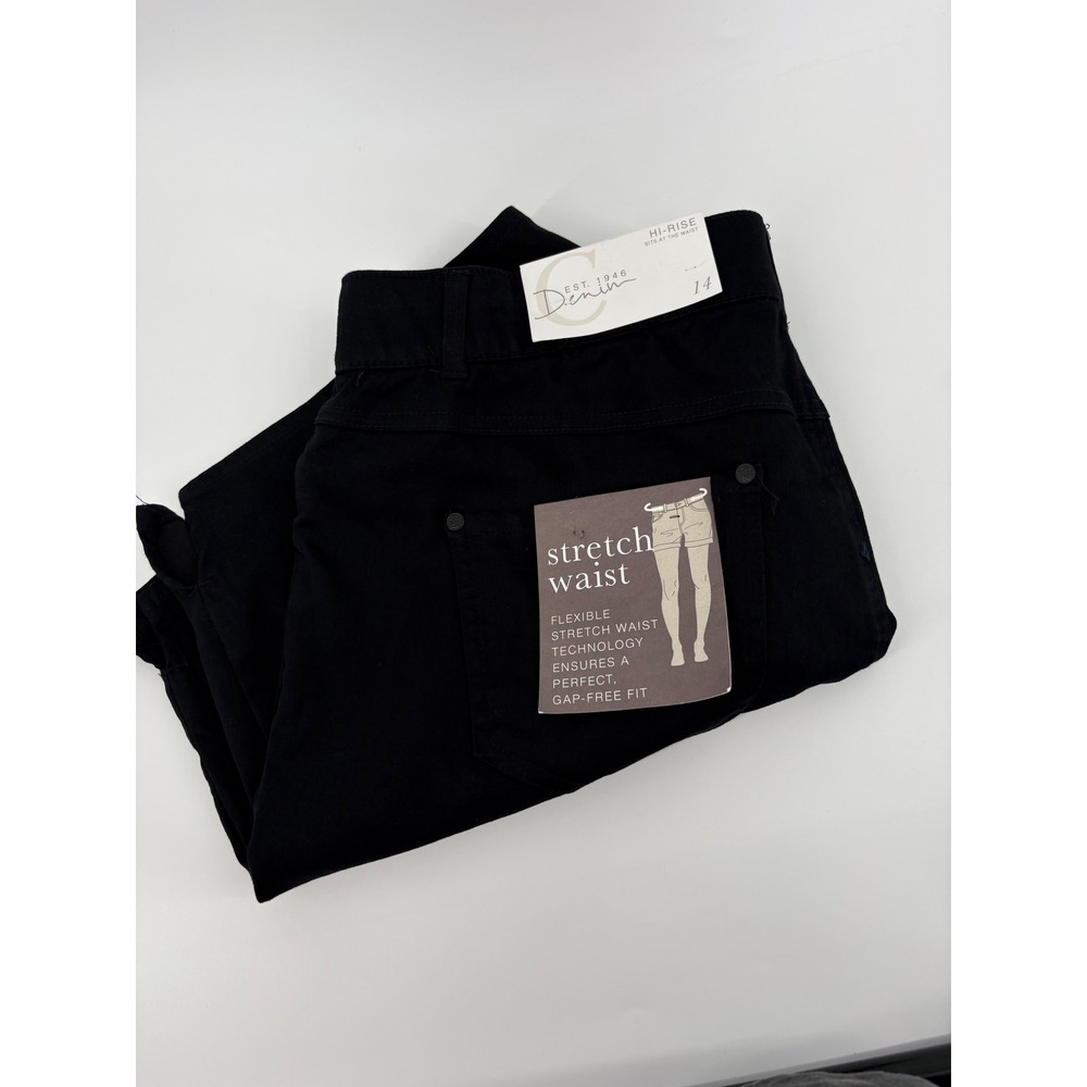 Catos Womens Black Denim Hi-Rise Stretch Waist‎ Bermuda Shorts Size 14 NWT